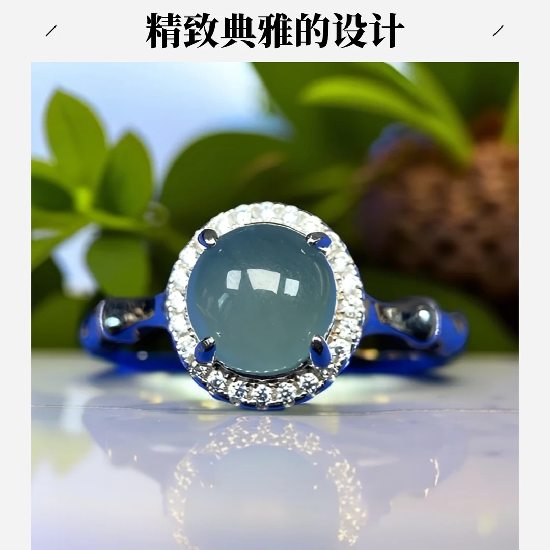 天然a货翡翠925银活圈活口女戒正品保真竹节款精致时尚7.7*7.7mm