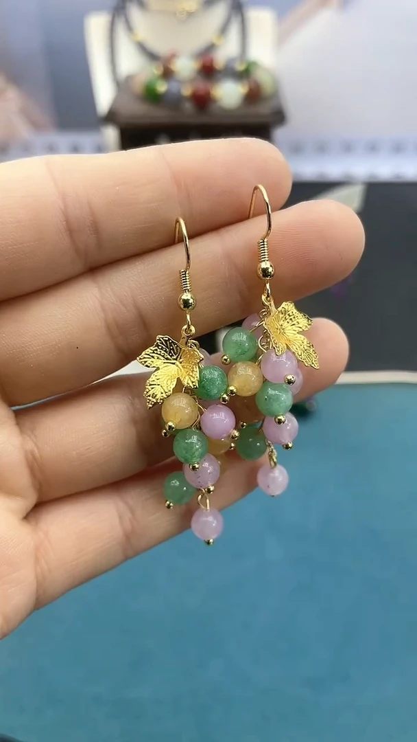 【闪购商品】翡翠耳饰14K金镶嵌多宝耳钩