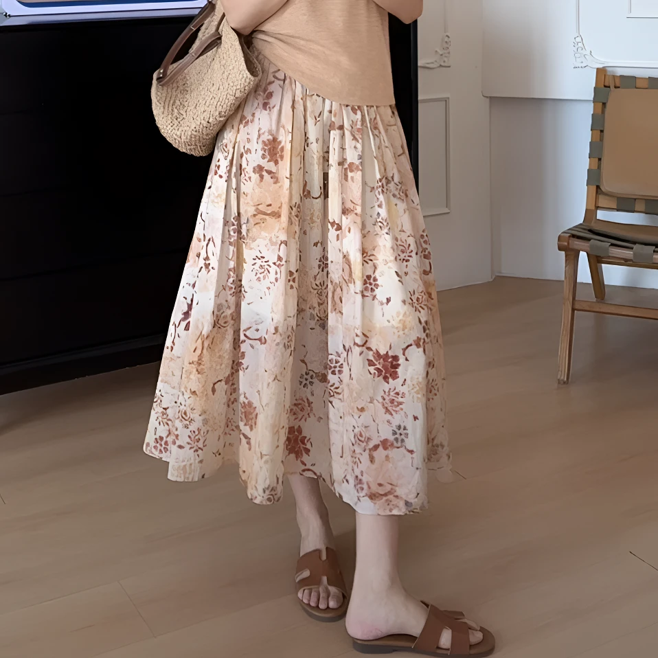 【余欢欢】度假风 夏季气质重工油画花半身裙-YHQ50069