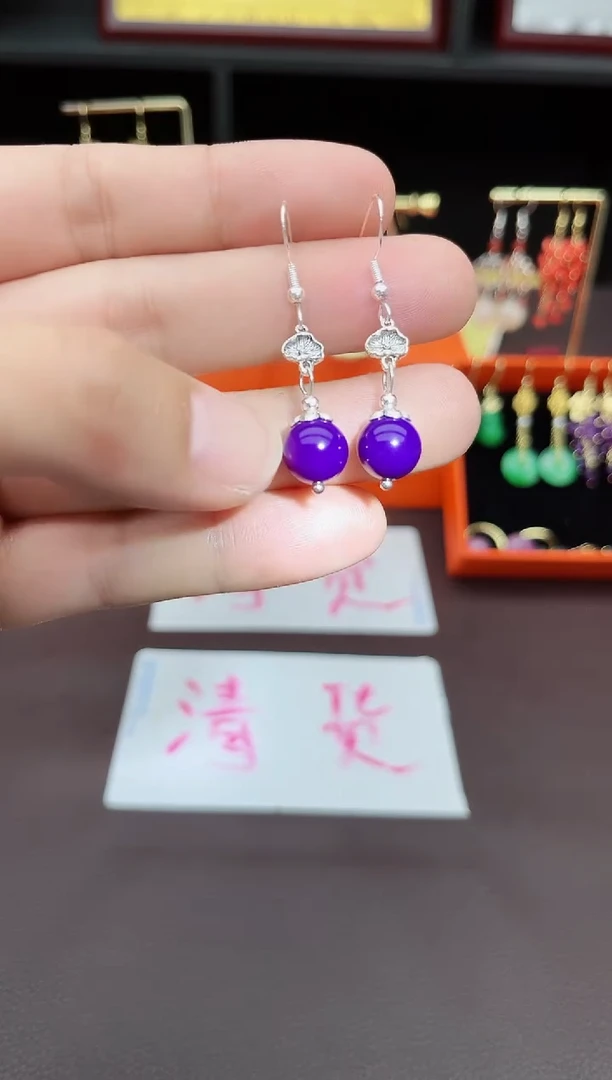 玛瑙/玉髓耳饰银S925镶嵌235000