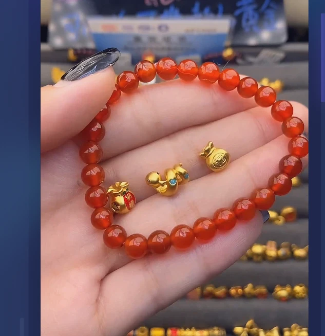 足金999福袋+纳福福袋+烧蓝卷卷蛇玛 瑙手串/ 多样性发