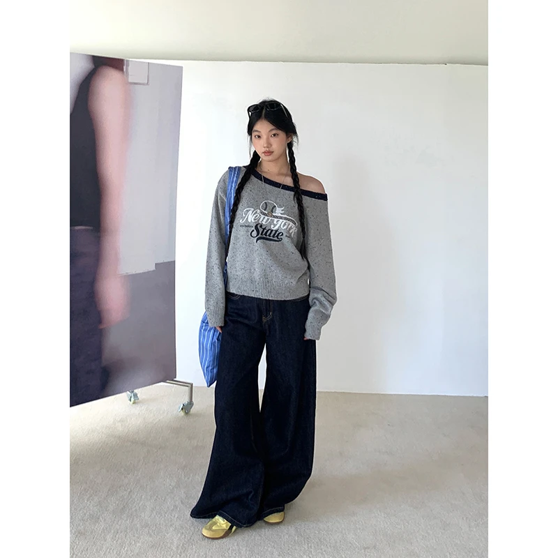 【秋秋清仓】休闲外穿宽松灰色慵懒设计感针织毛衣DJ24901#