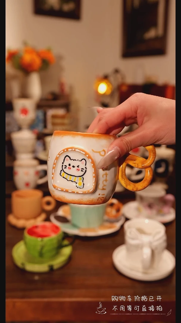 陶瓷便携款景德镇手作小猫杯