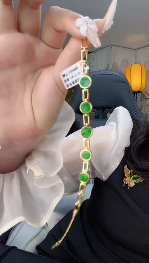 【闪购商品】翡翠手链银S925镀金镶嵌天然缅甸翡翠A货手链