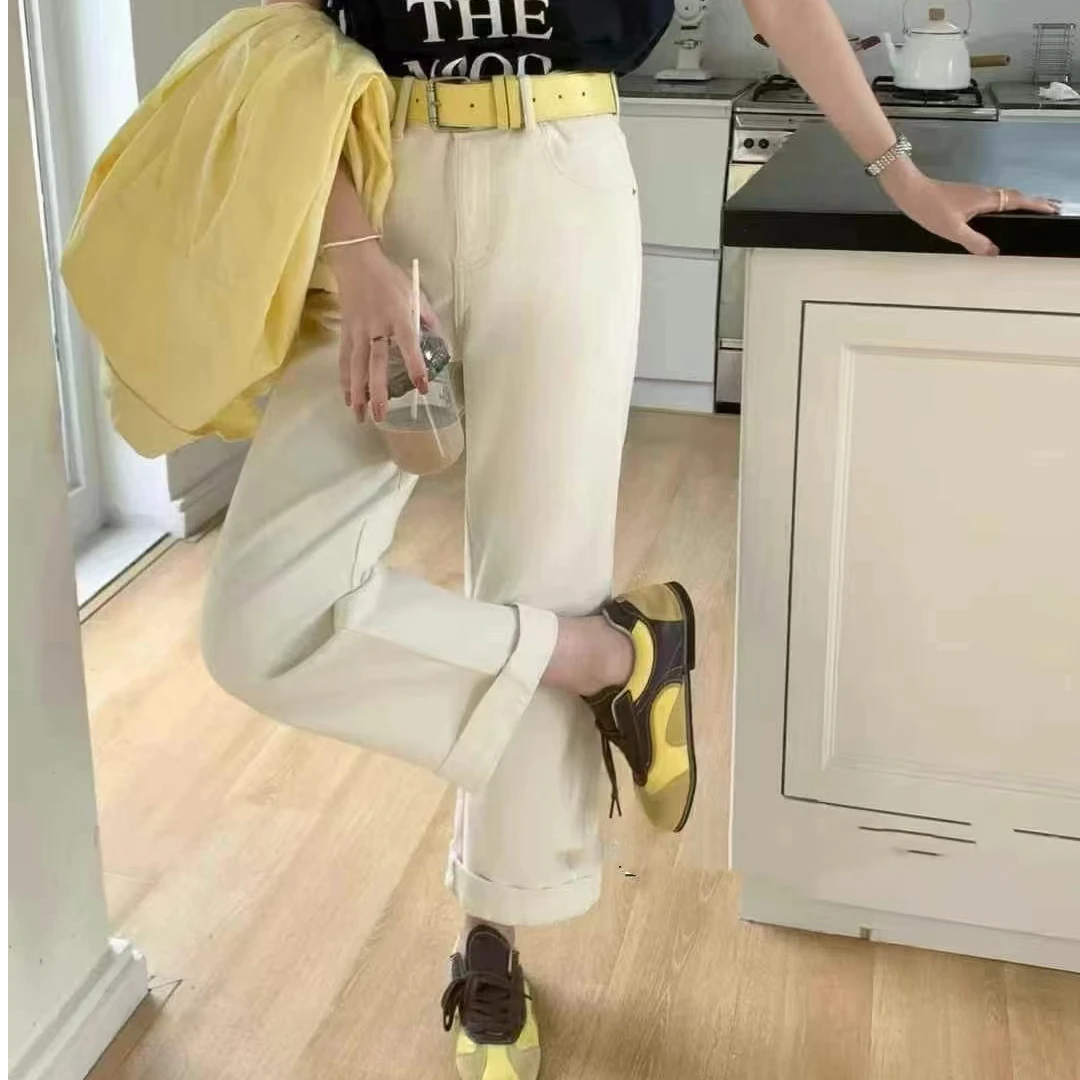 黄皮带舒适九分法棍裤