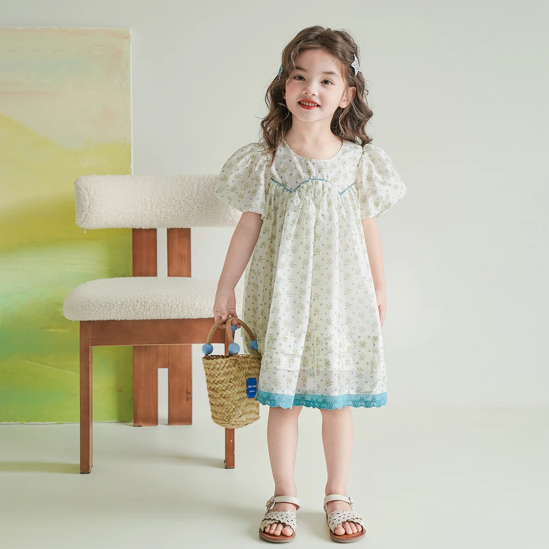 现货【花韵】3728双层连衣裙女童夏装甜美小清新花色韩版短袖裙子