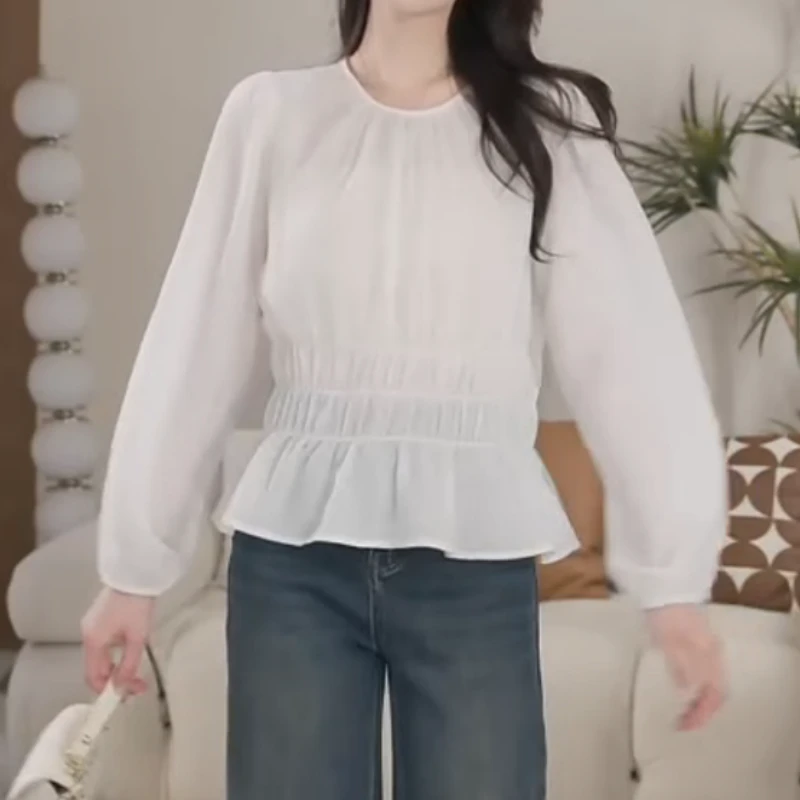 2025新款秋季甜酪碎巧压褶弹力收腰小衫上衣LK2506387