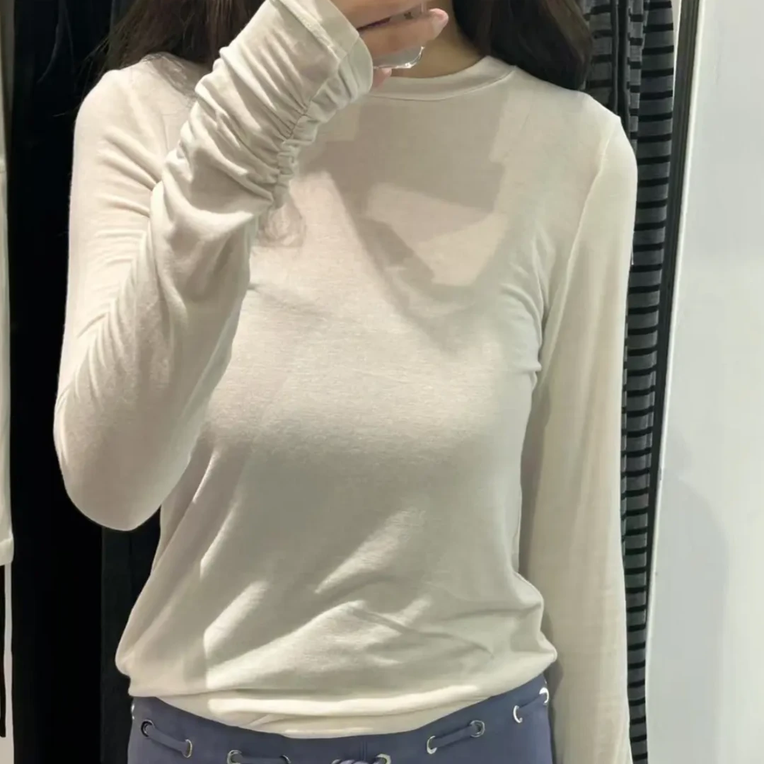 【莉莉】新款早秋薄款打底衫女内搭长袖T恤善穿纯色圆领 8009