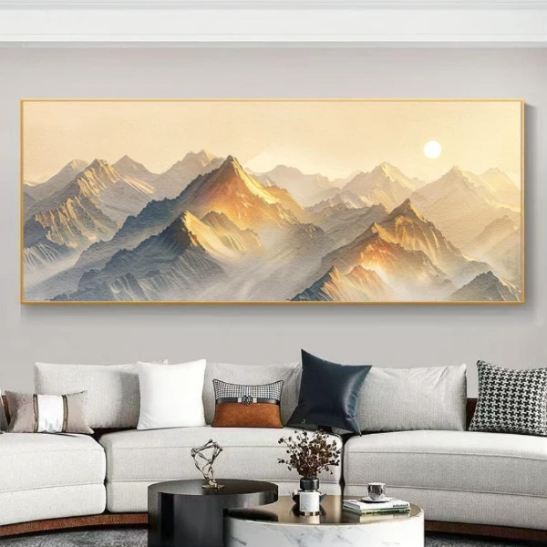 客厅装饰画山水日照金山沙发背景墙现代简约平面晶瓷挂画高级感