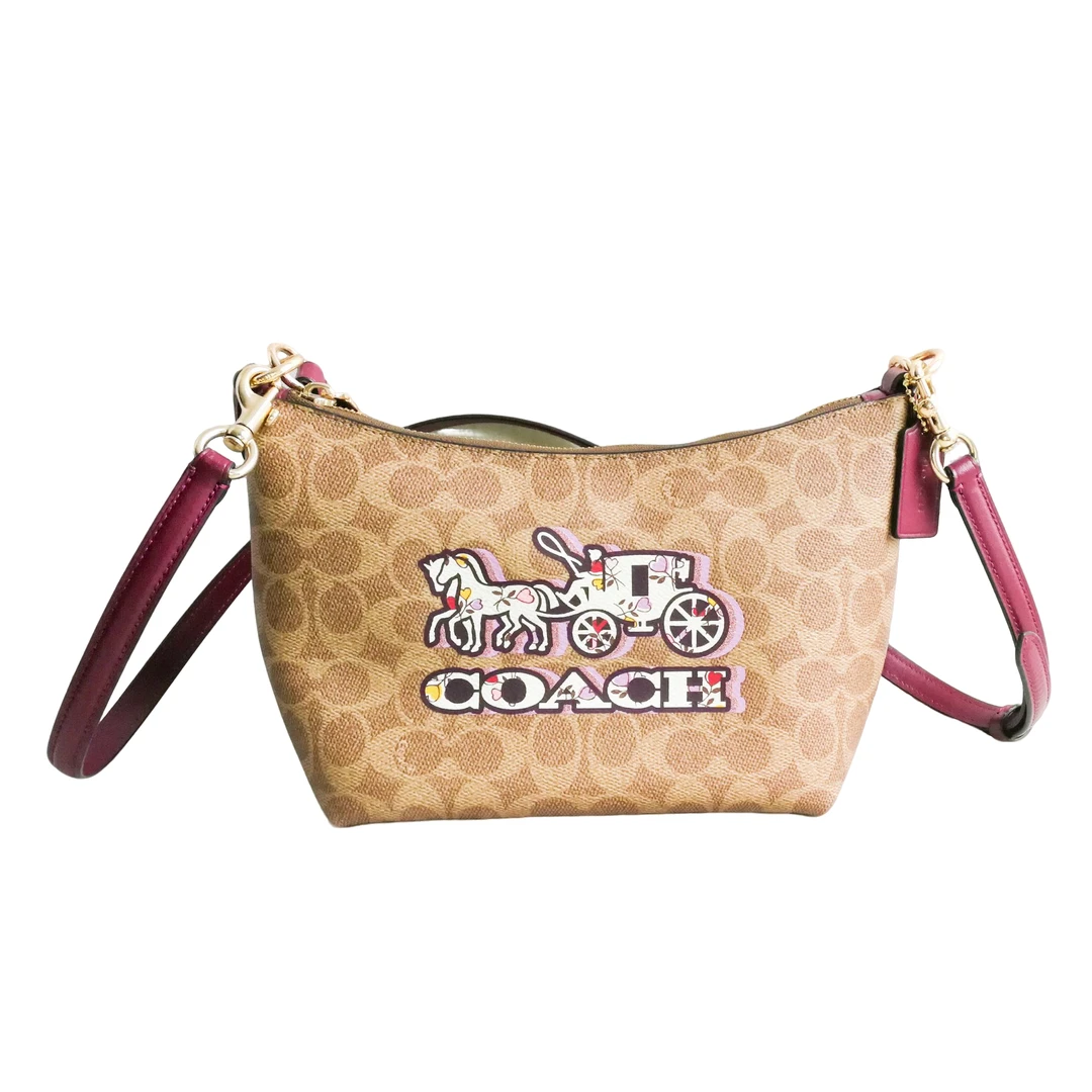 95新 COACH/蔻驰 coach 棕老花牛角流浪包 121106