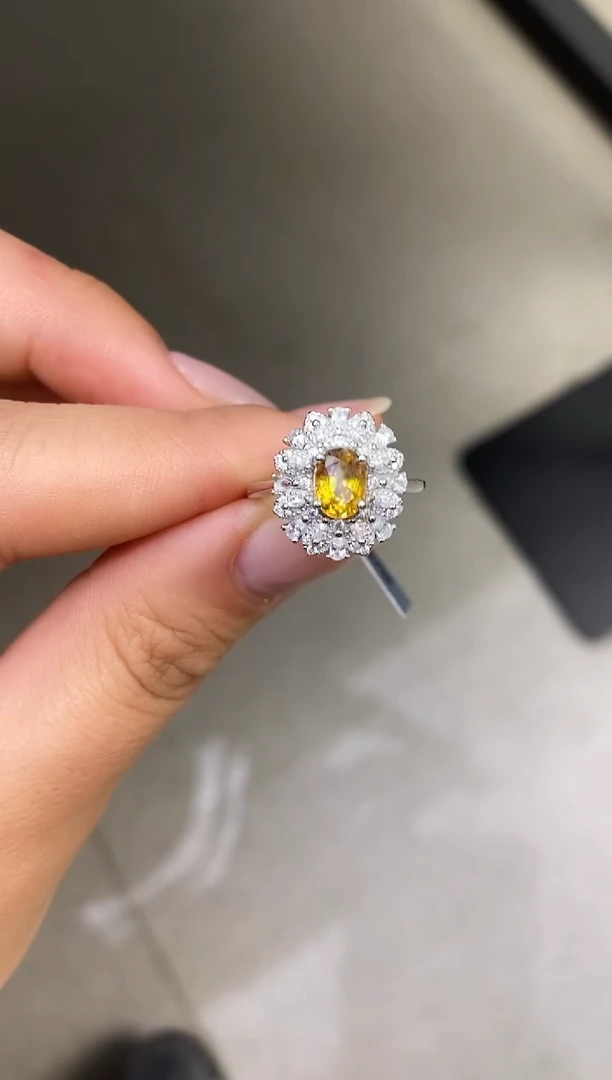 戒指蓝宝石银S925镶嵌天然黄蓝宝戒指