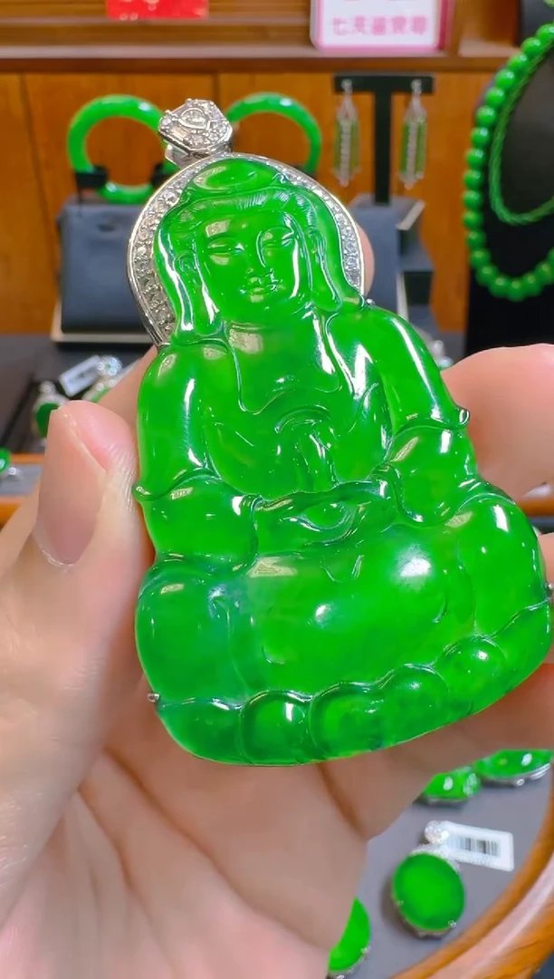 吊坠(赠链)银S925镶嵌翡翠天然A货翡翠