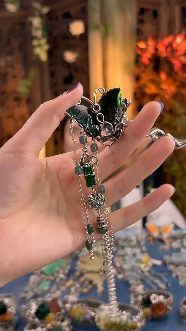 银S925镶嵌挂件翡翠发簪