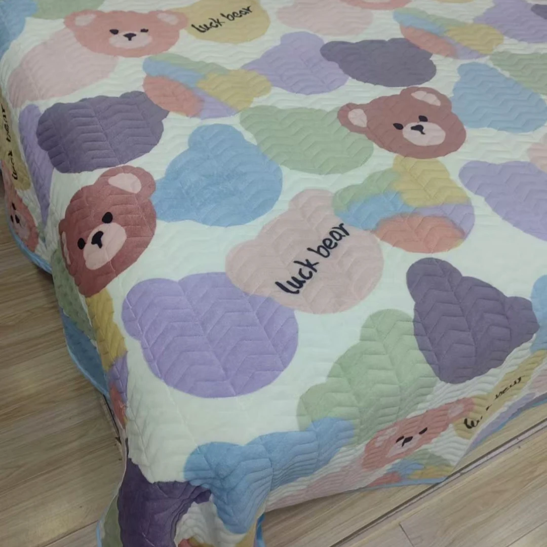 【北奈かわ会社】婴儿绒水洗棉透气可机洗 加厚床盖200*230 彩虹小熊