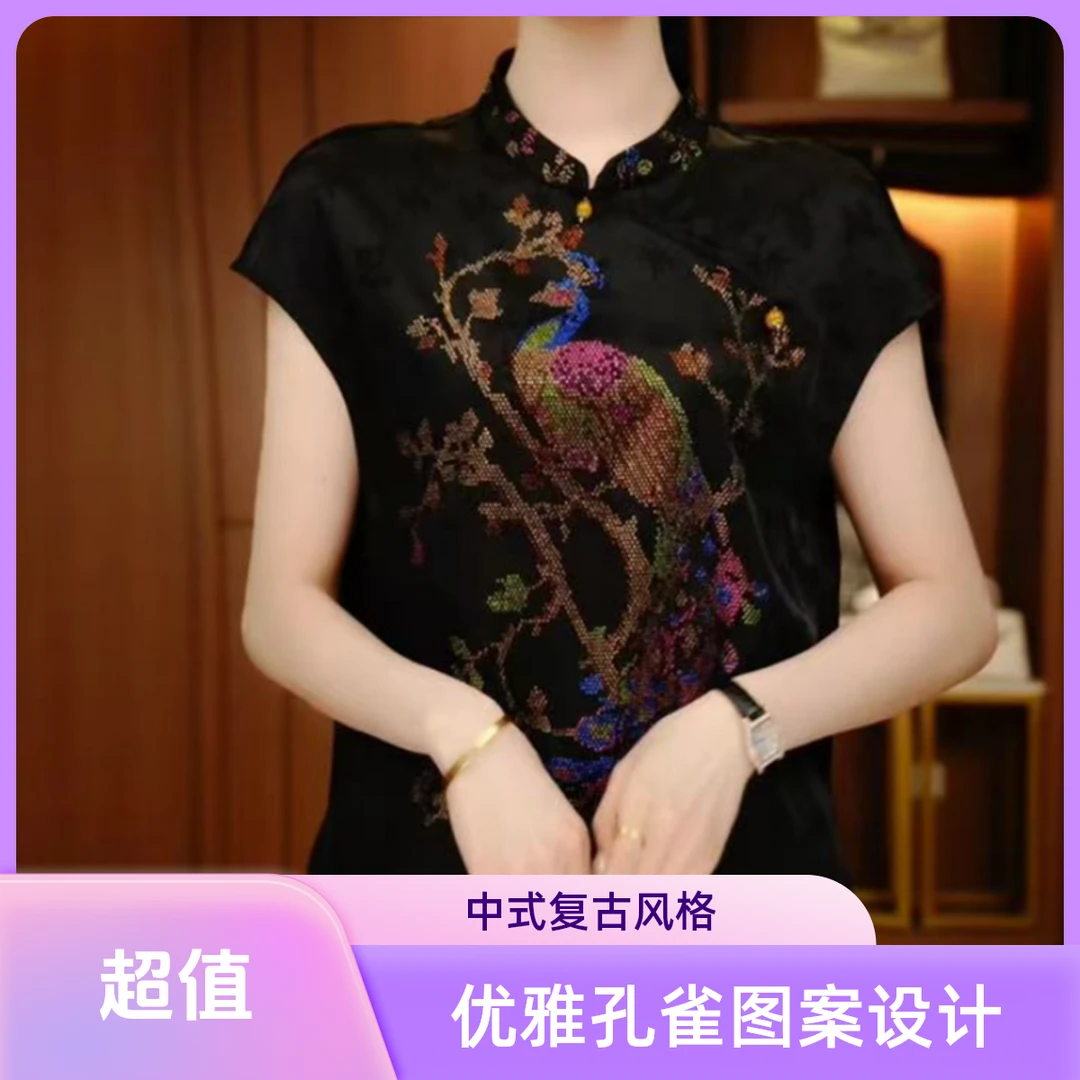 新中式夏季中国风上衣上新百搭气质印花款遮肉显瘦短袖妈妈衬衫