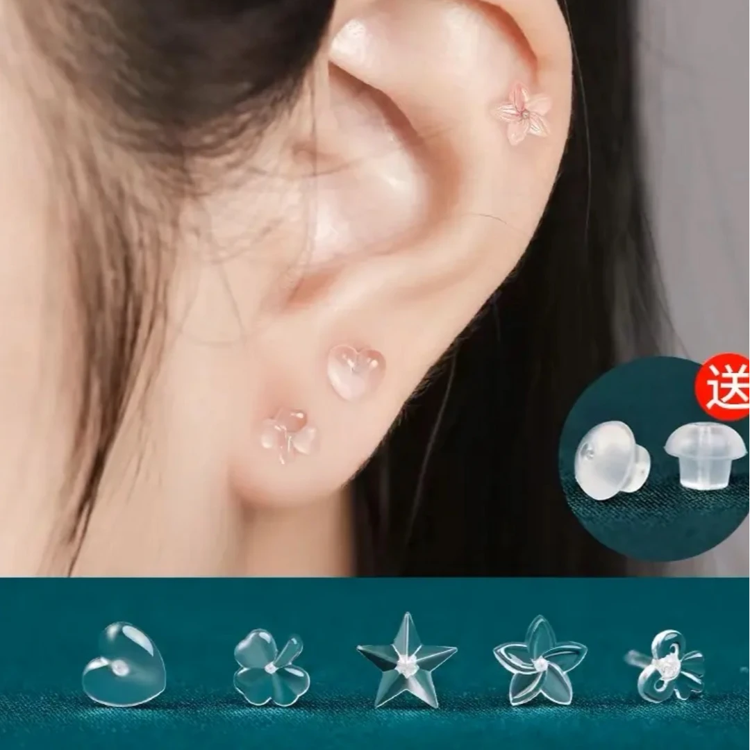 非金属树脂耳饰 防过敏树脂耳钉养耳洞隐形免摘耳棒精致小巧透明