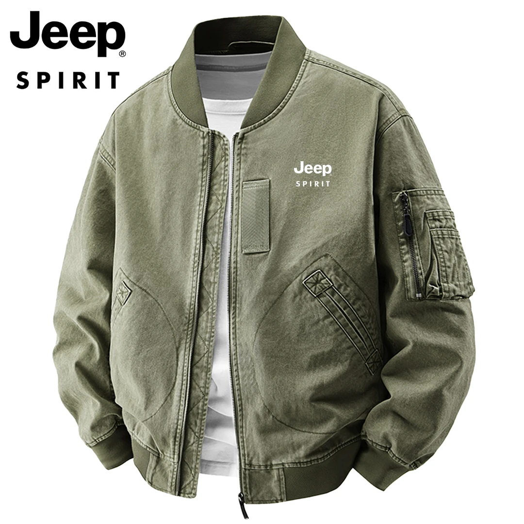 Jeep吉普美式工装飞行服男秋季新款潮流复古水洗纯棉休闲夹克外套