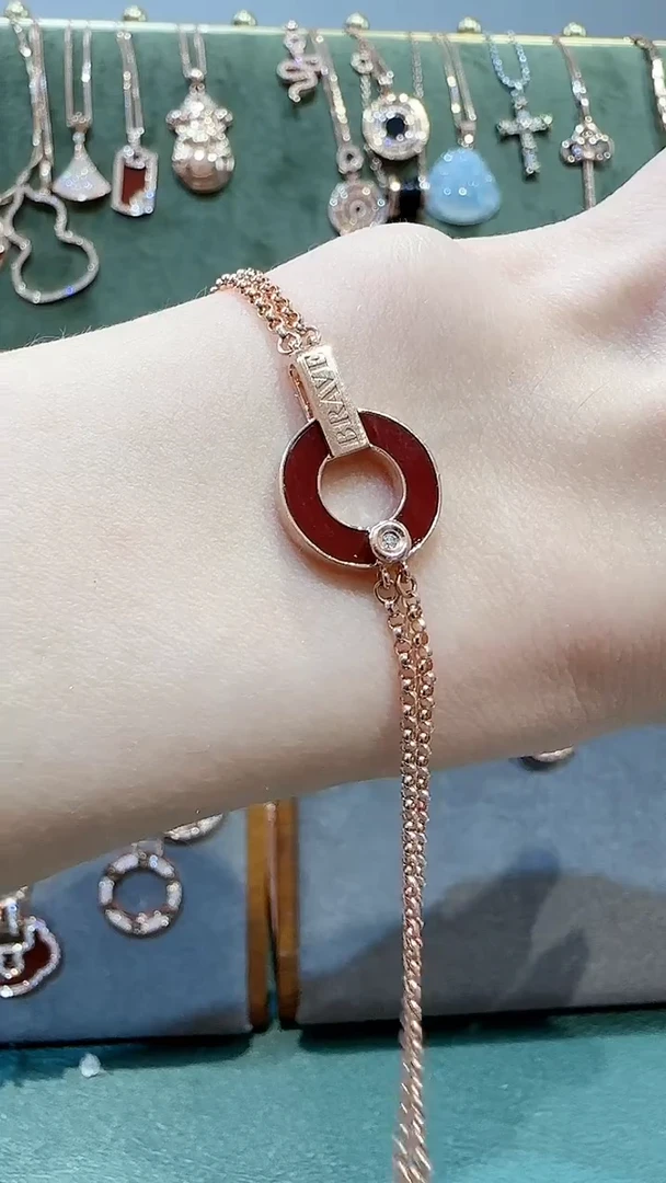 【闪购商品】玛瑙/玉髓手链18K金镶嵌18K金钻石铜钱手链