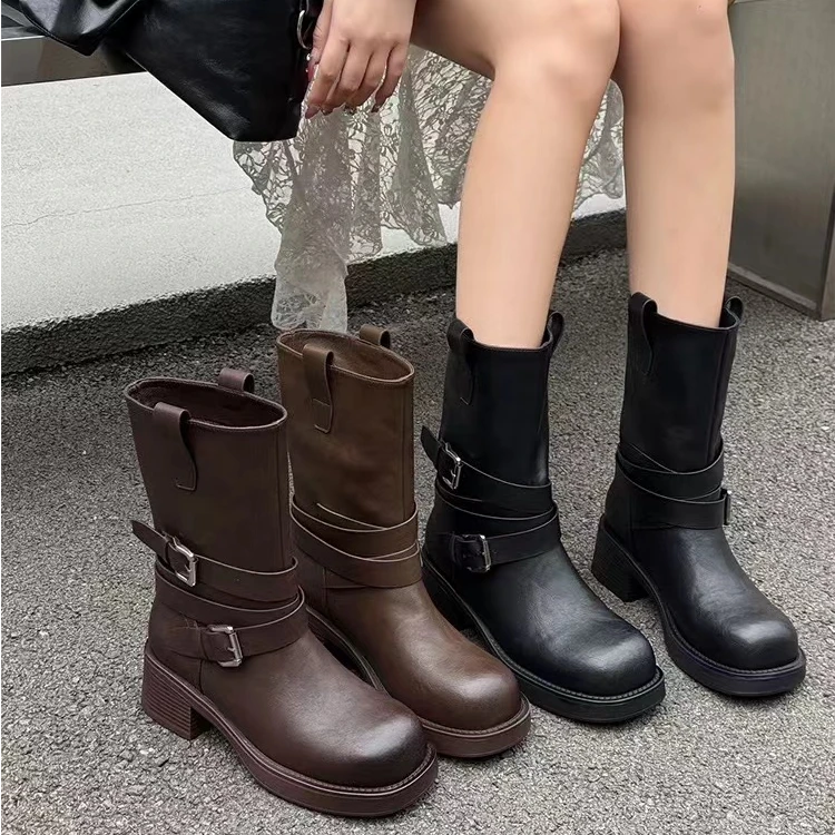 秋冬新款韩版通勤瘦瘦简约粗跟裸靴短靴620-1(加绒)