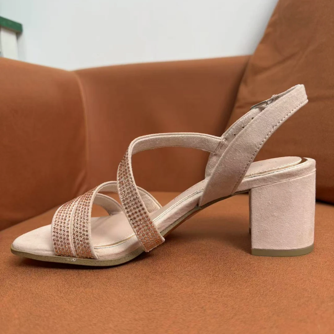 盲盒卡凉鞋鞋女鞋新款方头带钻粗跟百搭舒适时尚潮流复古凉鞋