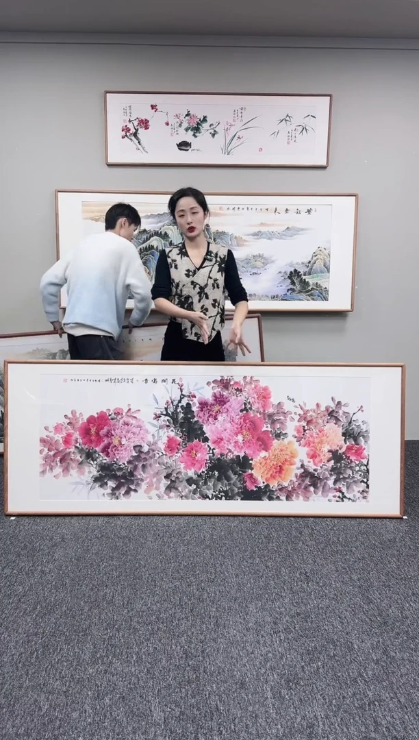 国画花开富贵210*80手绘作品