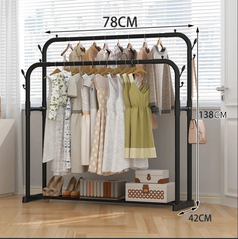 80平衣帽架塑料工艺晾衣架立式服装店阳台衣柜双杆衣架子成人置物