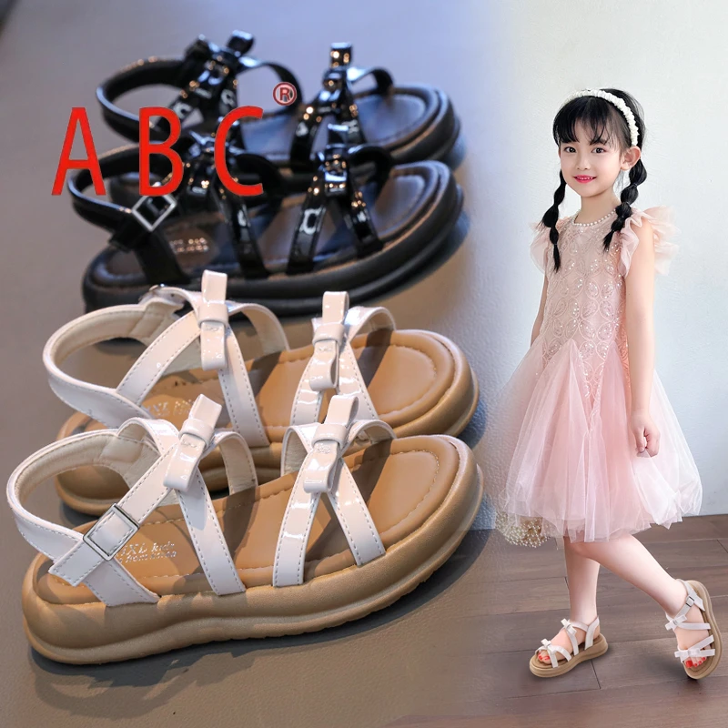 ABC女童儿童公主凉鞋2025新款夏季女孩中大童蝴蝶结软底罗马凉鞋