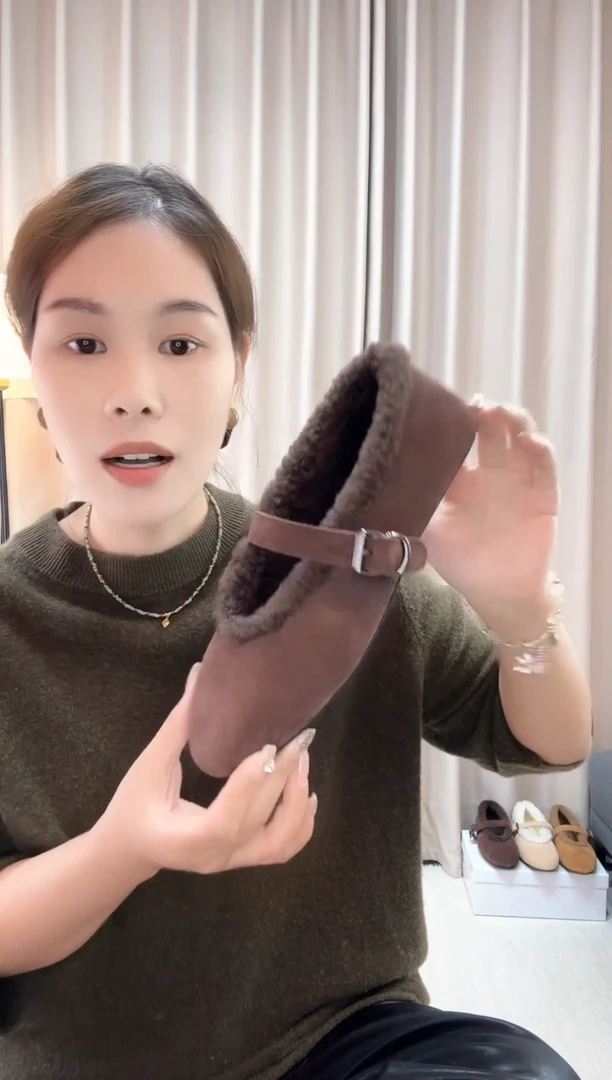 鱼嘴鞋咖色36码玛丽珍加毛单鞋