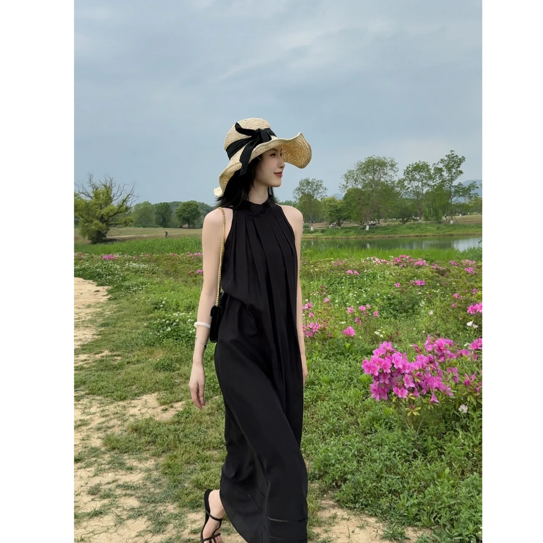 三免一清仓福利【昭愿】镂空裙摆春夏显瘦气质黑色连衣裙长裙