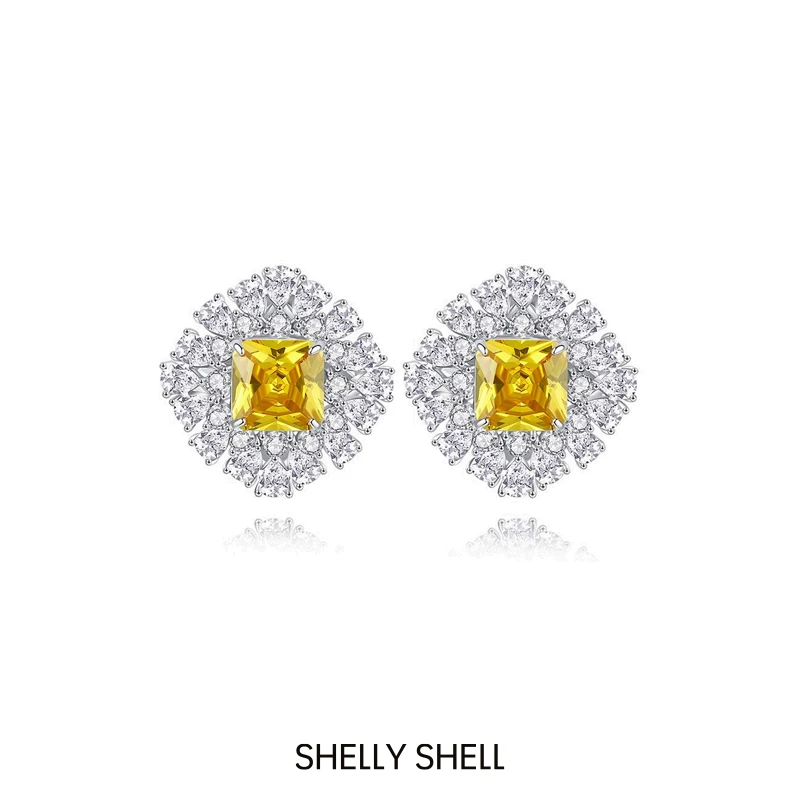 Shelly Shell 铜合金锆石耳饰 太阳花耳钉 时尚百搭简约精致2