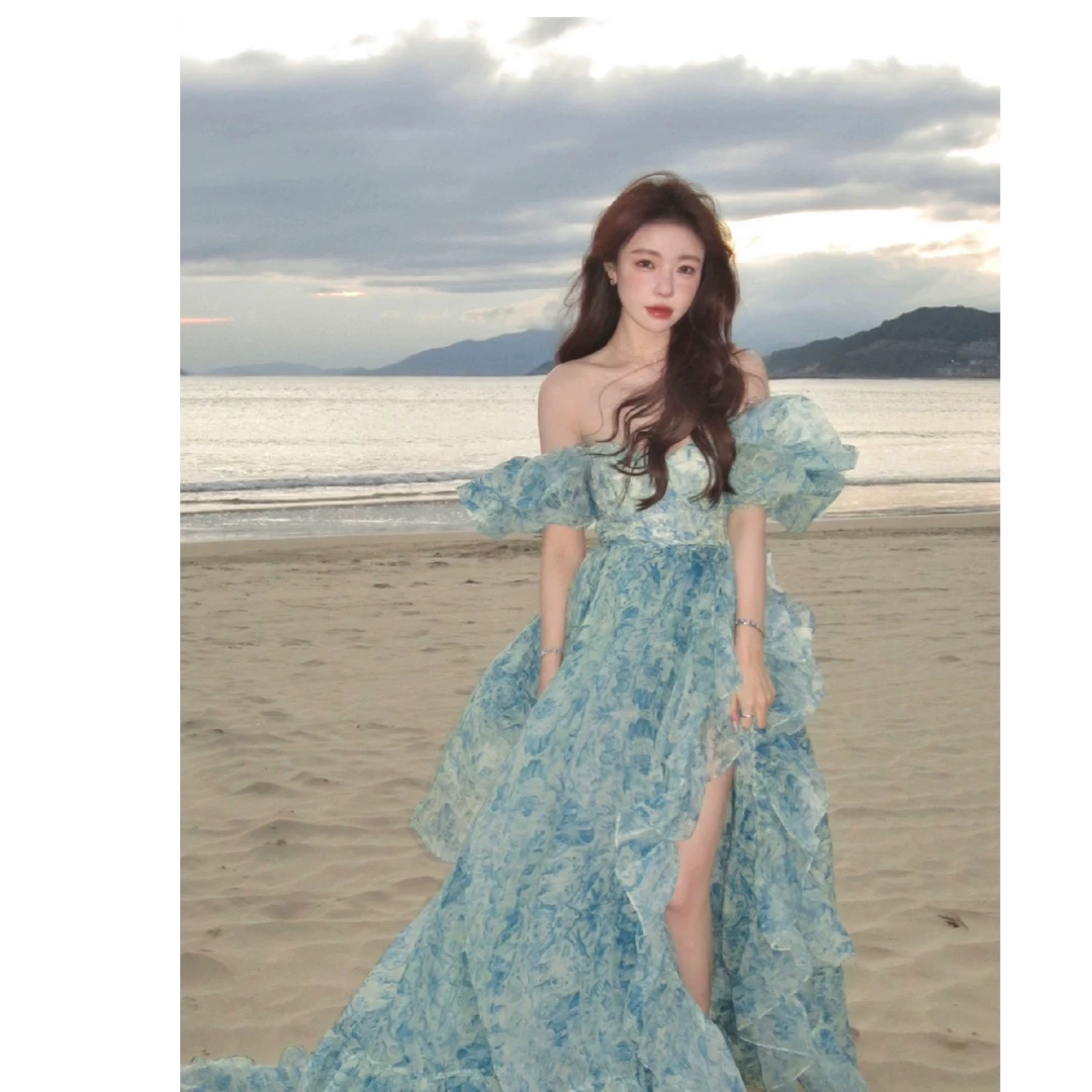茶歇法式气质海边度假欧根纱连衣裙仙女超仙高级感公主长裙夏季