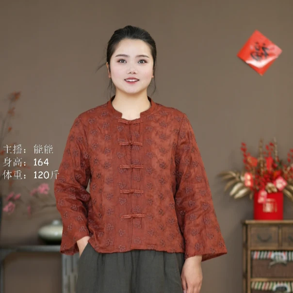 新款刺绣新中式苎麻上衣