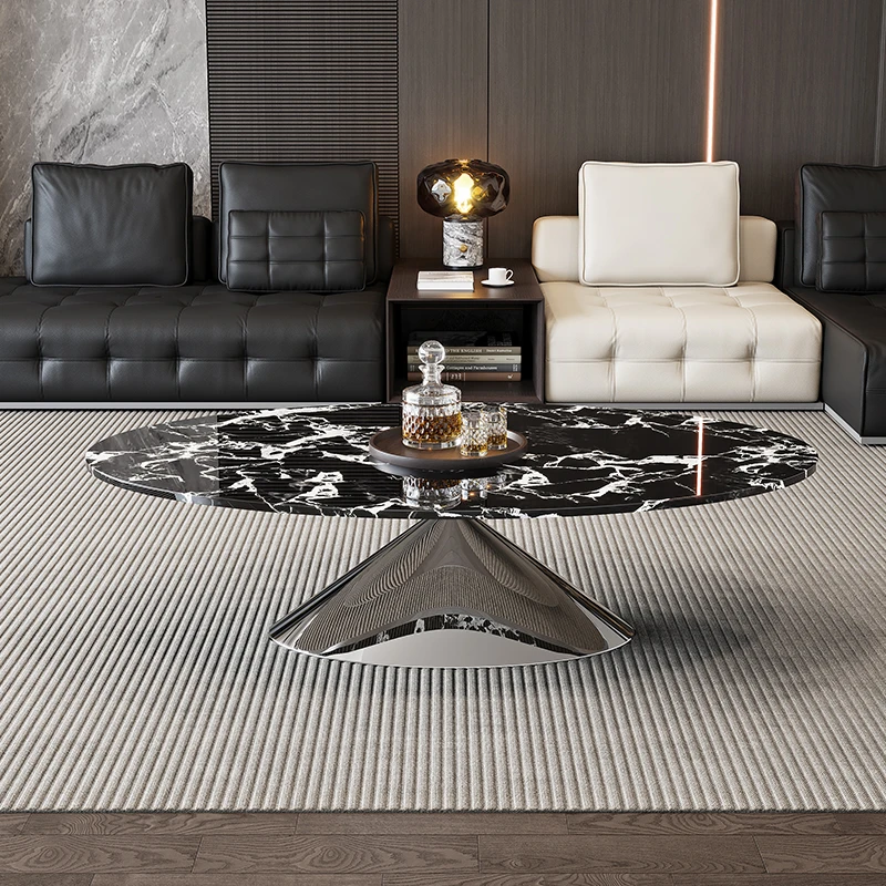 高端轻奢现代天然大理石椭圆茶几别墅客厅家用大小户型大理石茶几