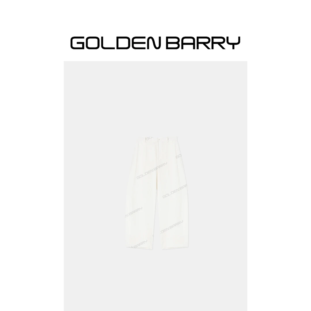 GOLDENBARRY「轻氧行」简约高腰宽松九分亚麻裤GB060708019