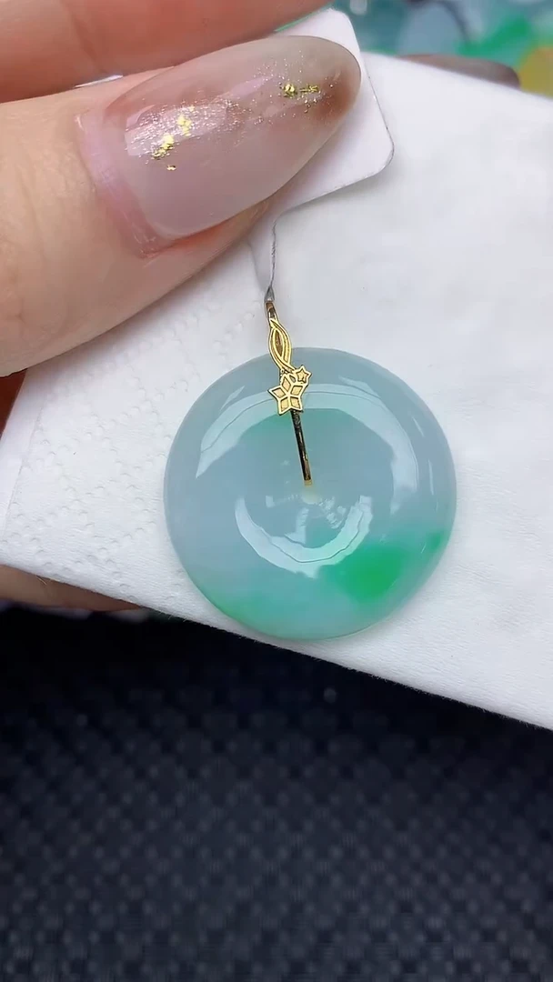 颈饰18K金镶嵌翡翠天然缅甸翡翠a货百元以上9元证书费自理