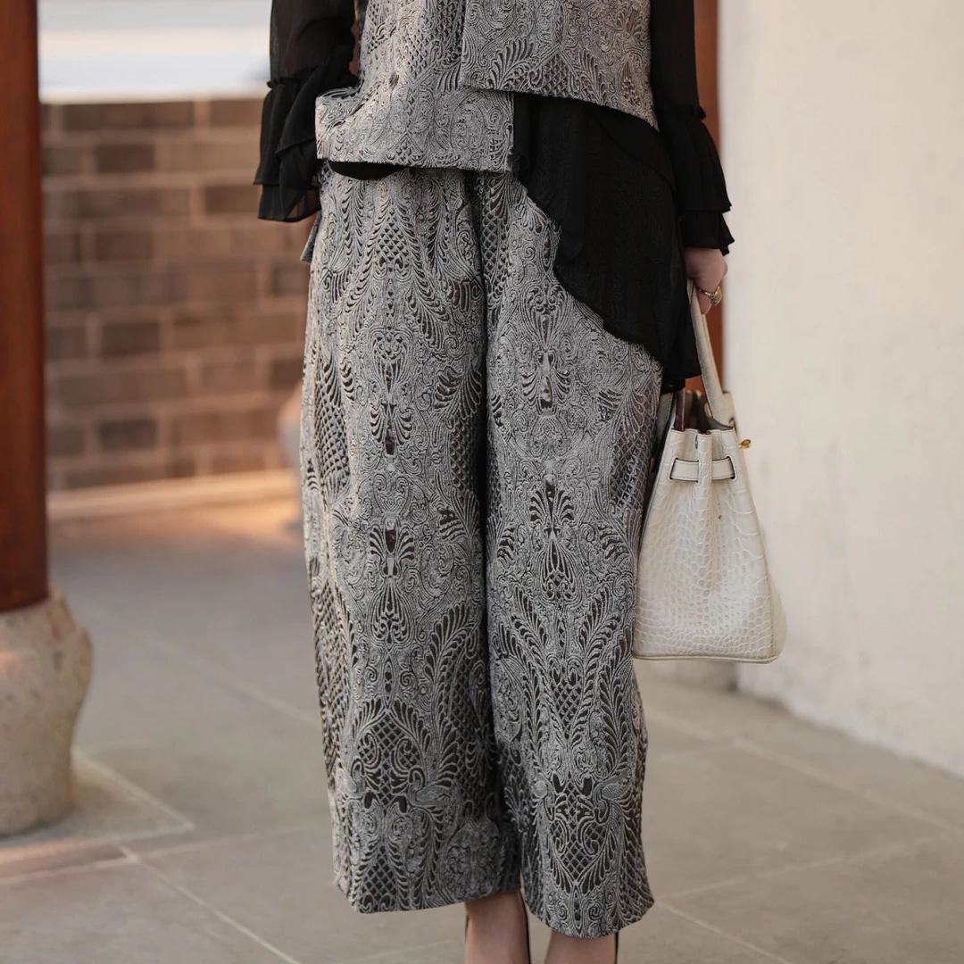 K070C【春山赴雪】春季新款气质时尚裤子洋气百搭新中式