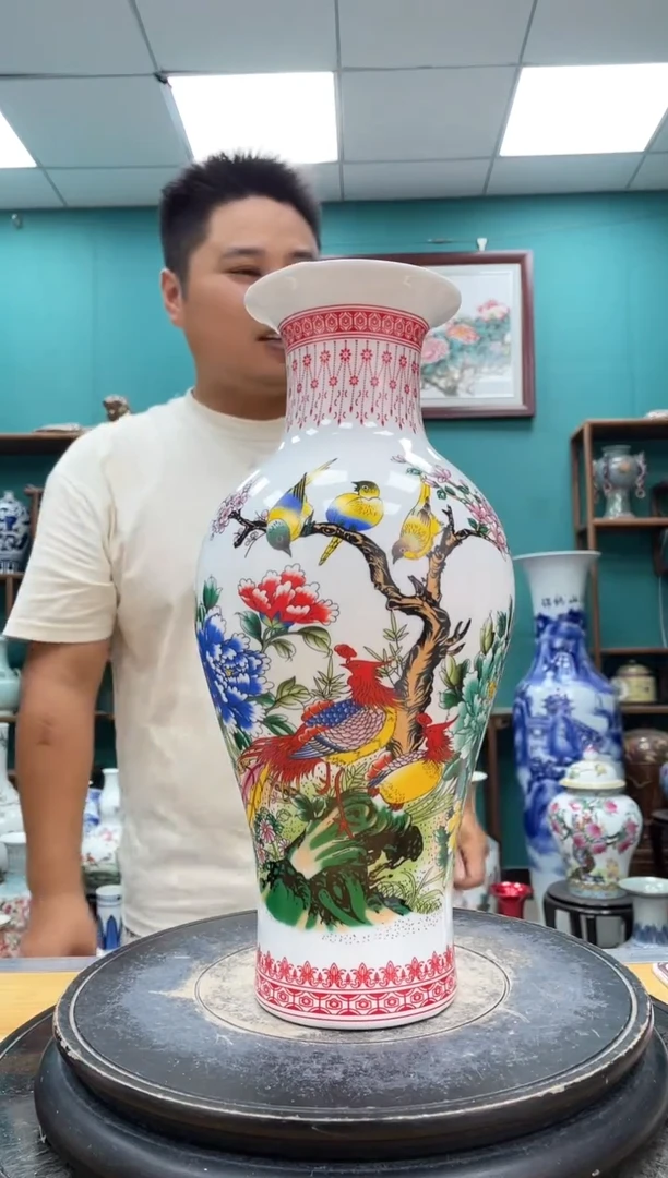 摆件牡丹双凤鱼尾陶瓷摆件