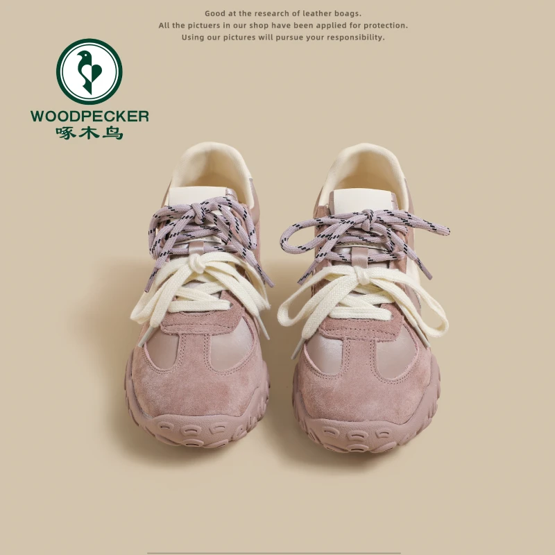 啄木鸟7cm内增高德训鞋女2025新款复古百搭双鞋带厚底运动阿甘鞋