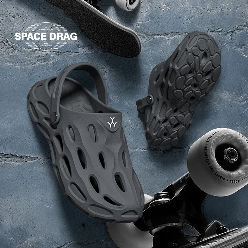 太空拖男士包头拖夏季厚底踩屎感户外防滑防臭运动钓鱼休闲洞洞鞋