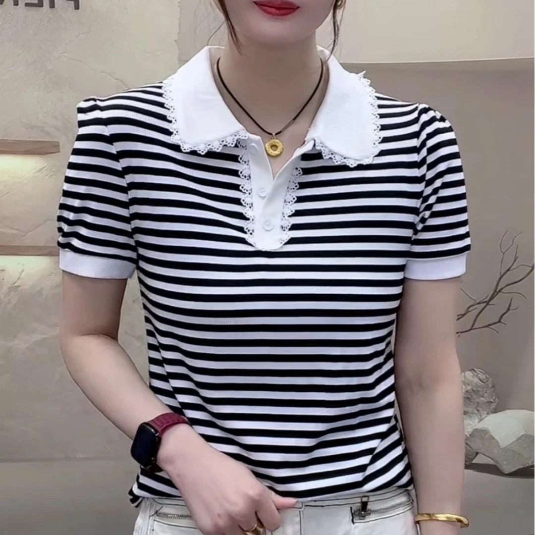 0420夏季新款POLO领女士上衣打底衫短袖T恤简约清爽时尚打底衫