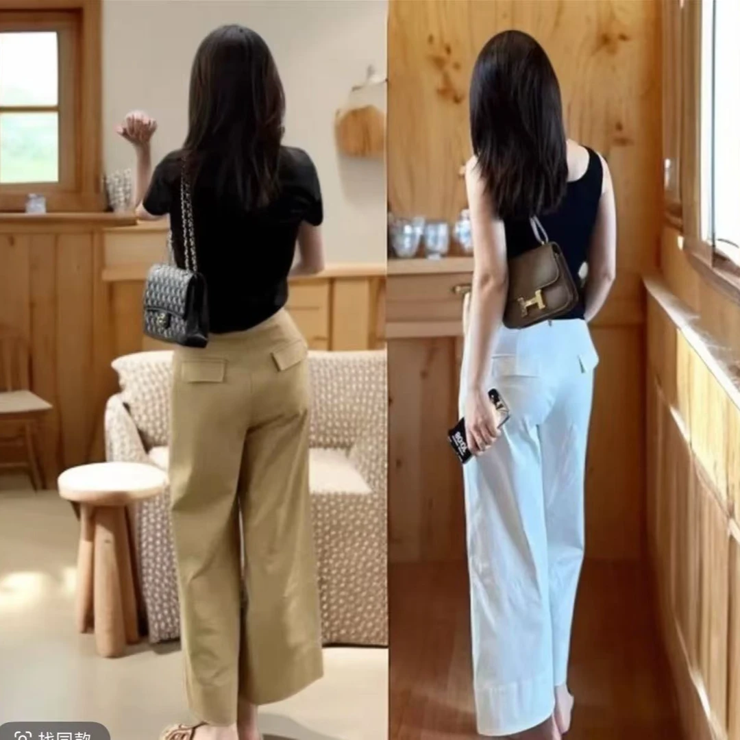 高腰直筒阔腿休闲裤女显瘦梨形身材九分裤