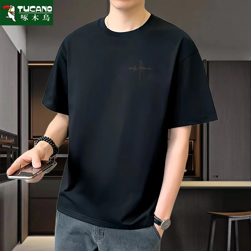 啄木鸟纯棉短袖t恤男夏季夏装时尚透气圆领印花半袖男款男装男士T