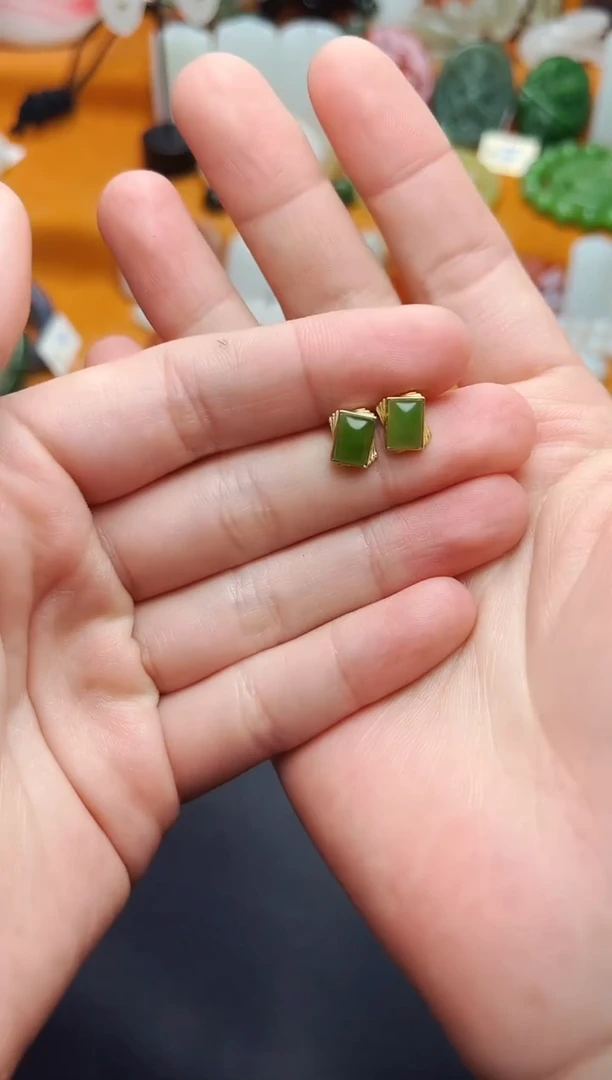 【闪购商品】和田玉耳饰银S925镶嵌耳钉kk