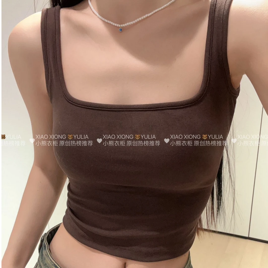 【粉丝福利】极简收腰立体乳感固定杯垫方领U背背心2410