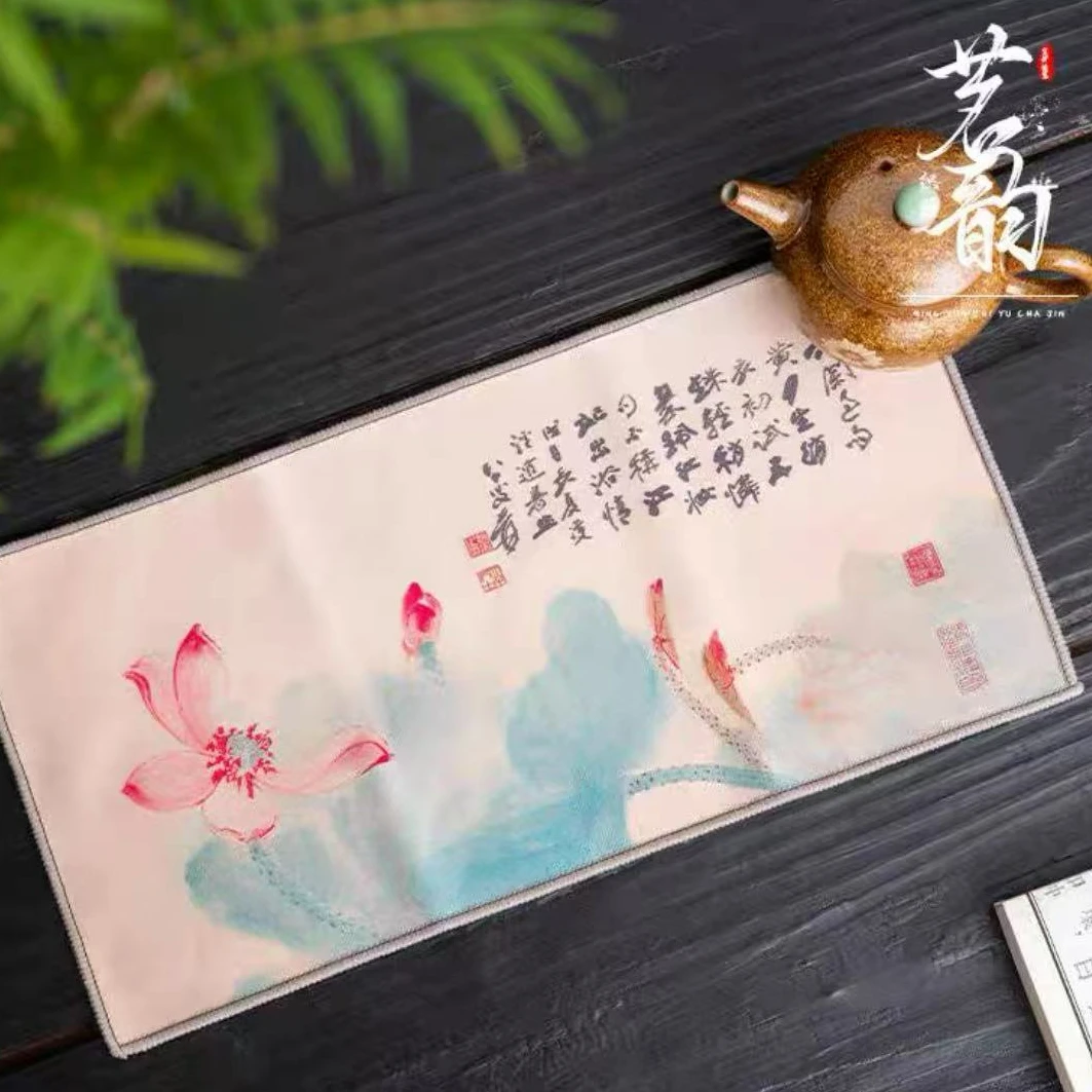 水墨荷莲吸水茶巾 2条茶巾