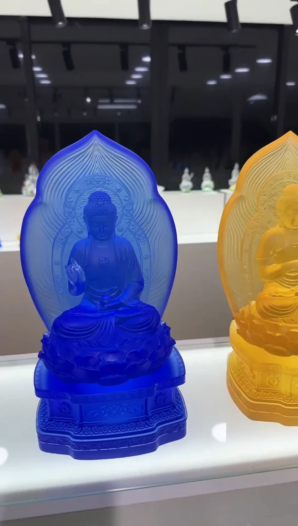 手工艺品琉璃尊****玛药师佛带底座蓝色