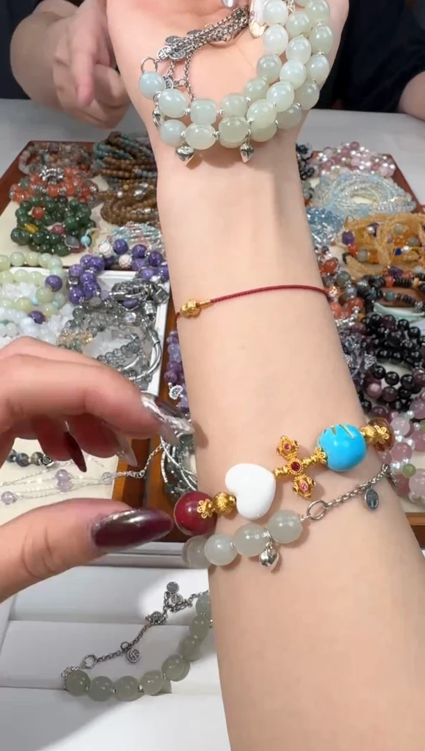 【闪购商品】和田玉手串银S925镶嵌B006和田玉老型枣珠链条款