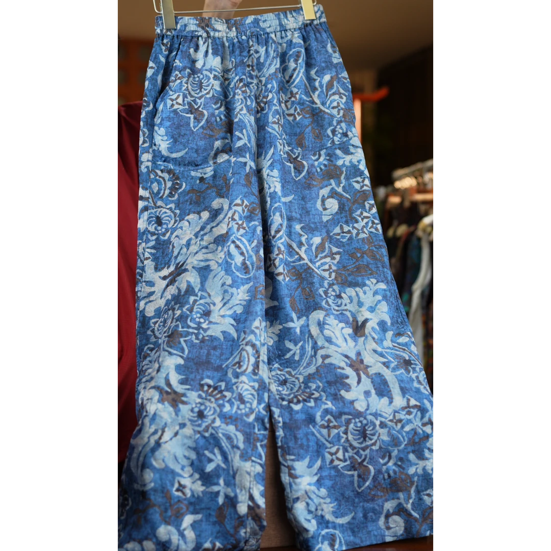 青花瓷《达人专属》1303新中式国风青花瓷印花阔腿裤