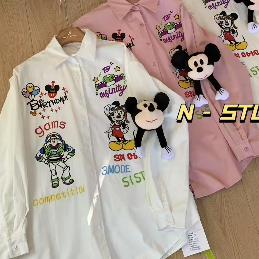 【纯熙+】W2420早春新款POLO领刺绣小动物小鼠玩偶衬衫女宽松