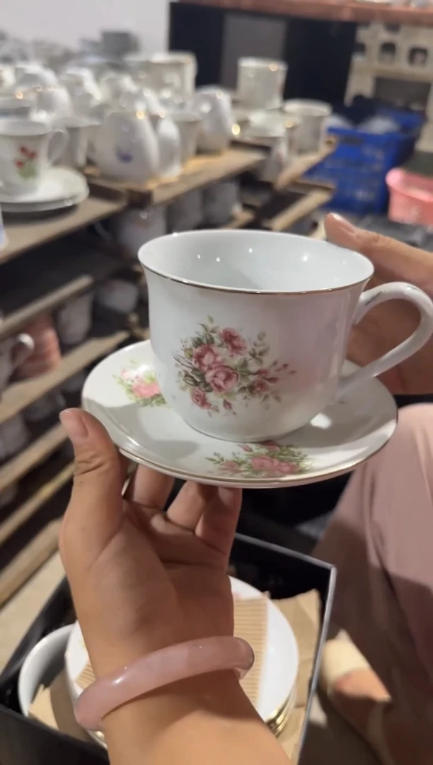 摆件老仓库出口一杯一碟微瑕请慎拍